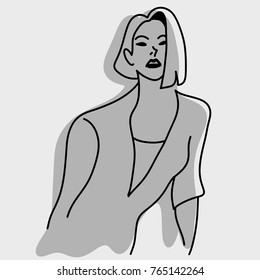 sexy female model with shadow vector illustration sketch hand drawn with black curved lines isolated on gray background