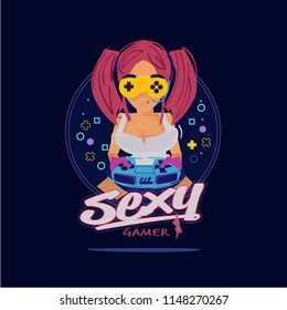 sexy gamer logo concept - vector illustration