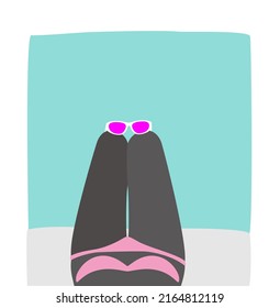 Sexy Girl Leg Series, Woman Lying On The Towel  Vector