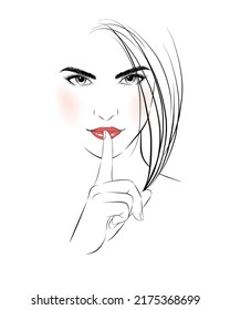 Chica sexy haciendo un gesto tranquilo. ilustración vectorial aislada de dibujos a mano. Arte de línea.	