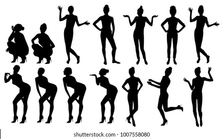 sexy girl posing vector black silhouette set