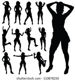 sexy girl posing vector black silhouette on white