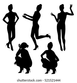 sexy girl posing vector black silhouette set