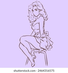 Sexy girl posing vector for card, decoration, illustration