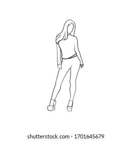 chica sexy posando modelo. ilustra mujeres con estilo de arte de línea