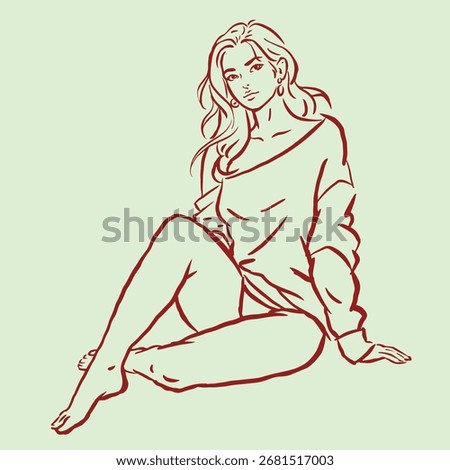 A sexy girl in sweater posing vector for card, illustration, decoration