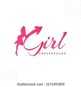 Sexy Girl Typography With Devil Tail Erotic Logo Design Vector Template In Modern Creative Minimal Style