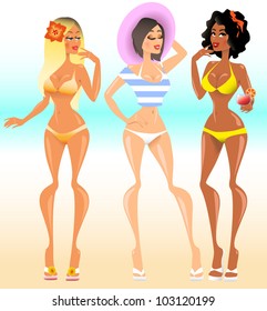 Sexy girls in bikini, vector set