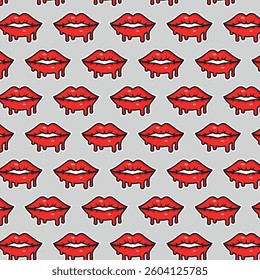 Sexy, glossy red lips. Vector illustration isolated on a white background. Sticker shoots of hot kisses with red lipstick. pattern