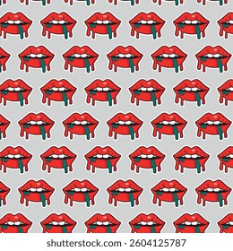 Sexy, glossy red lips. Vector illustration isolated on a white background. Sticker shoots of hot kisses with red lipstick. pattern