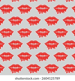 Sexy, glossy red lips. Vector illustration isolated on a white background. Sticker shoots of hot kisses with red lipstick. pattern