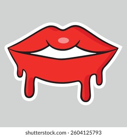 Sexy, glossy red lips. Vector illustration isolated on a white background. Sticker shoots of hot kisses with red lipstick. pattern