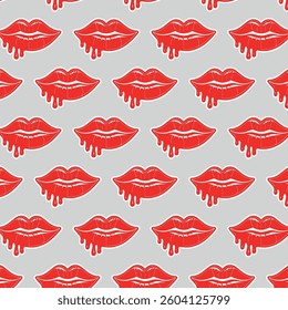 Sexy, glossy red lips. Vector illustration isolated on a white background. Sticker shoots of hot kisses with red lipstick. pattern