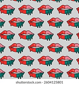 Sexy, glossy red lips. Vector illustration isolated on a white background. Sticker shoots of hot kisses with red lipstick. pattern