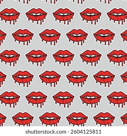 Sexy, glossy red lips. Vector illustration isolated on a white background. Sticker shoots of hot kisses with red lipstick. pattern