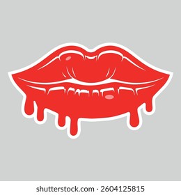 Sexy, glossy red lips. Vector illustration isolated on a white background. Sticker shoots of hot kisses with red lipstick. pattern