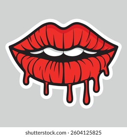 Sexy, glossy red lips. Vector illustration isolated on a white background. Sticker shoots of hot kisses with red lipstick. pattern