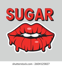 Sexy, glossy red lips. Vector illustration isolated on a white background. Sticker shoots of hot kisses with red lipstick. pattern