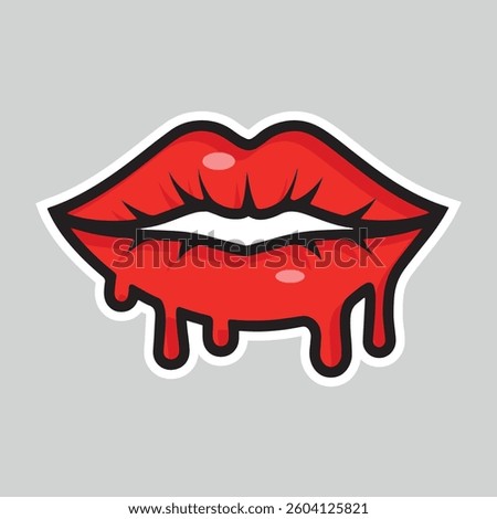 Sexy, glossy red lips. Vector illustration isolated on a white background. Sticker shoots of hot kisses with red lipstick. pattern