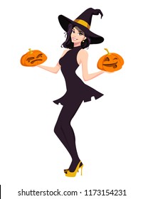Sexy halloween witch with a pumpkins
