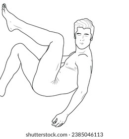 Un hombre sexy y caliente se acuesta en el fondo