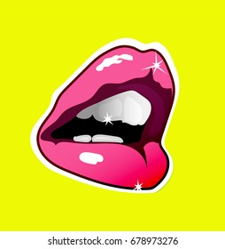 Sexy hot shining lips. Perfect smile. Healthy teeth. Passionate female lips.
