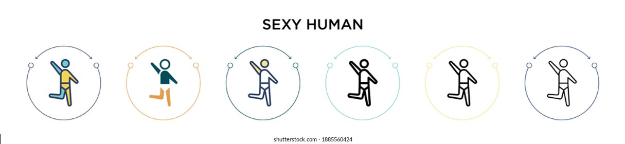 Icono humano sexy en el estilo relleno, delgado, contorno y trazo. Ilustración vectorial de dos diseños de iconos de vectores humanos sexy de color y negro se pueden usar para móviles, ui, web