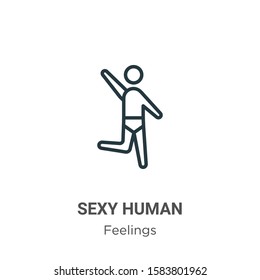 Sexy human outline vector icon. Thin line black sexy human icon, flat vector simple element illustration from editable feelings concept isolated on white background