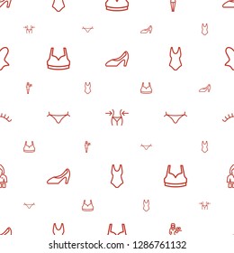 sexy icons pattern seamless white background. Included editable outline woman shoe, slim, Casino girl, sport bra, panties, swim suit, eyelashes icons. sexy icons for web and mobile.