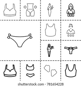 Sexy icons. set of 13 editable outline sexy icons such as casino girl, sport bra, swim suit, panties with heart, animal fang