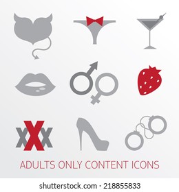 Sexy icons set for adult only content, vector illustration