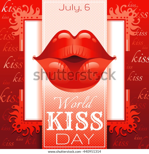 Sexy Kissing Woman Lips With Red Lipstick On Red Background Icon With
