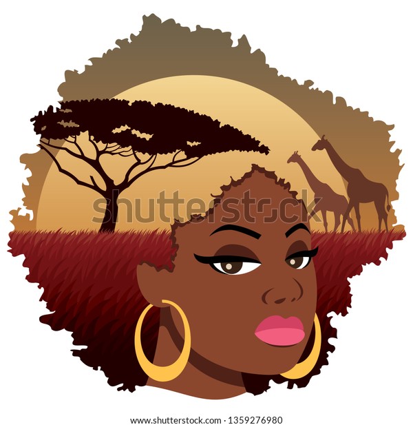 Sexy Lady Afro Hairstyle Containing Beautiful Stock Vector (Royalty