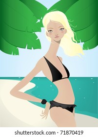 A sexy lady in a black bikini.