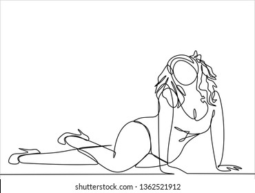 Sexy lady. Continuous line