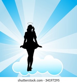 Sexy lady dancing around on a cloud representing an angel