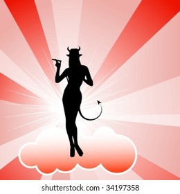 Sexy lady dancing around on a cloud representing the devil