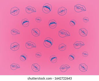Sexy lines lips set, pink and dark erotic background, kiss girl