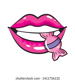 sexy lips biting a candy