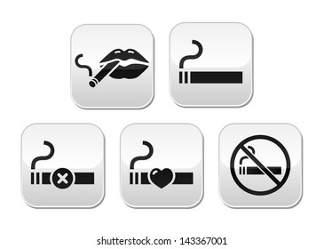 Sexy lips with cigarette, no smoking vector buttons set