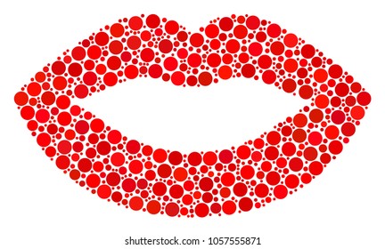 Sexy Lips collage of circle dots in different sizes and color tones. Circle elements are organized into sexy lips vector collage. Vector design concept.