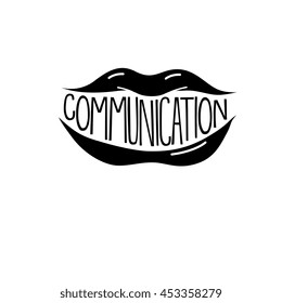sexy lips communication, vector graphic art shape, vintage badge design logo, illustration isolated on white background.