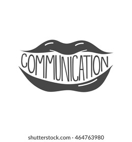 sexy lips communication, vector graphic art shape, vintage badge design logo, illustration isolated on white background.