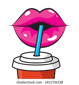 sexy lips drinking soda vector illustration