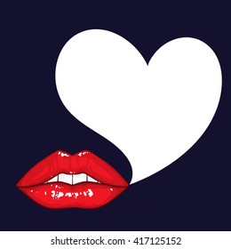 Sexy lips with heart shaped bubble vector illustration