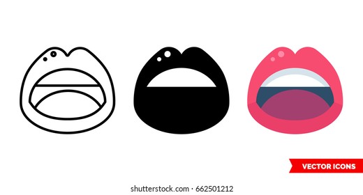 Sexy lips icon of 3 types: color, black and white, outline. Isolated vector sign symbol.