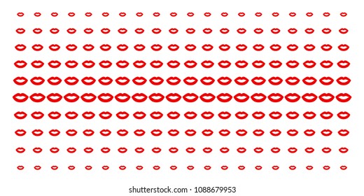 Sexy lips icon halftone pattern, designed for backgrounds, covers, templates and abstraction compositions. Vector sexy lips shapes arranged into halftone matrix.