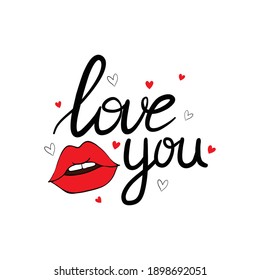 sexy lips kisses isolated icon with the inscription for Valentine's day. vector illustration.