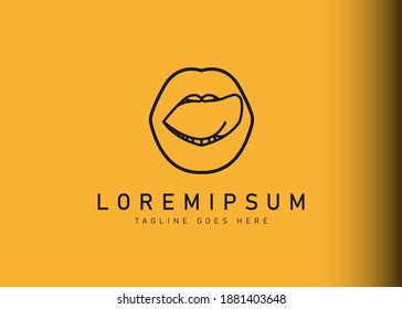 Sexy lips logo design. Vector illustration of the tongue licks the lips so it looks sexy icon design. Modern logo design with line art style.