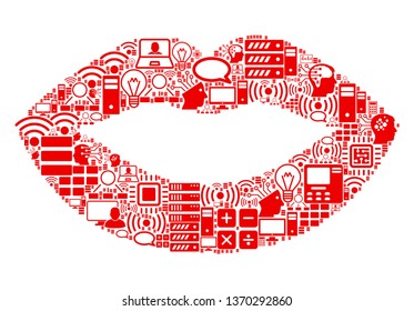 Sexy Lips mosaic icon designed for bigdata and computing purposes. Vector sexy lips mosaics are organized from computer, calculator, connections, wi-fi, network,